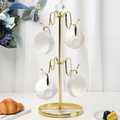 Mug Tree Coffee Cup Holder for Counter Top 8 Hooks(Gold)