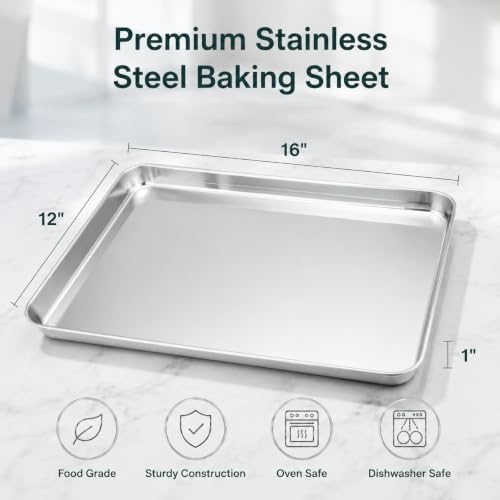 TeamFar Baking Sheets Set of 3, 16x12x1 inch Cookie Sheet Baking Tray