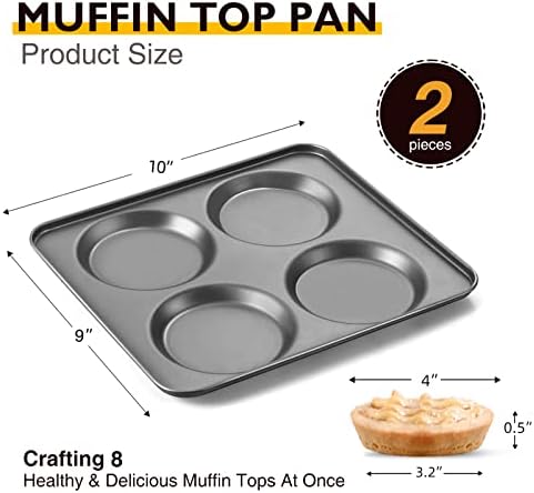 HONGBAKE Large Muffin Top Pan Set of 2, 4 Cup Nonstick Hamburger Bun