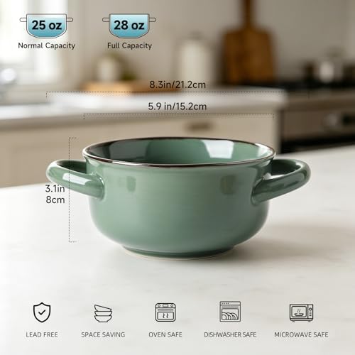 MONITO Ceramic Salad Bowl with Handles, 28 oz French Onion Soup Bowls