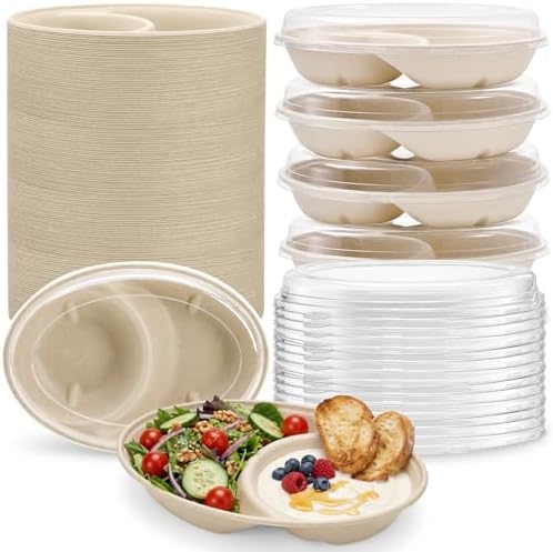 Yesland 50 Pack Compostable Food Containers with Lids, 28oz Bagasse