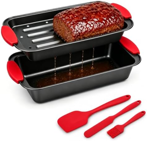 2 Pcs Non-Stick Meatloaf Pans with Drain Tray, PFOA-Free High-Carbon