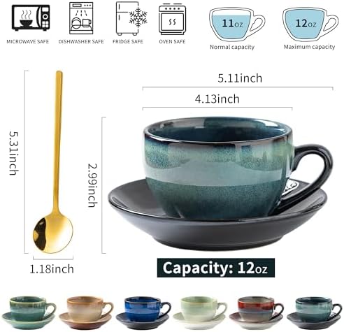 Porcelain Coffee Cup with Saucer Spoon Set, Vintage Design Ceramic