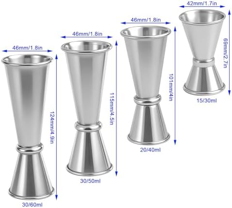 Zarique 4 Pack Professional Bartender Jigger, Dual-Sided Stainless