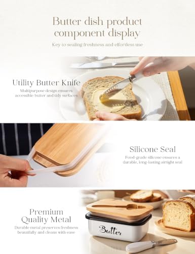 AISBUGUR Metal Butter Dish with Lid & Silicone Seal for Countertop