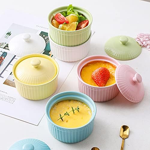 4 oz Ramekins, 5 Pack Porcelain Ramekin with Lid, Assorted Colors