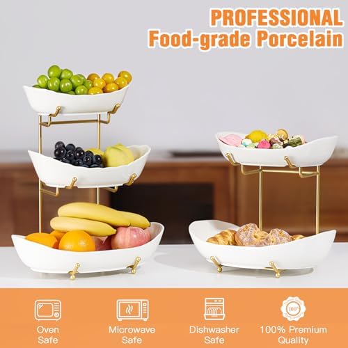 2 Tier Fruit Bowl, Ceramic Fruit Basket for Kitchen Counter