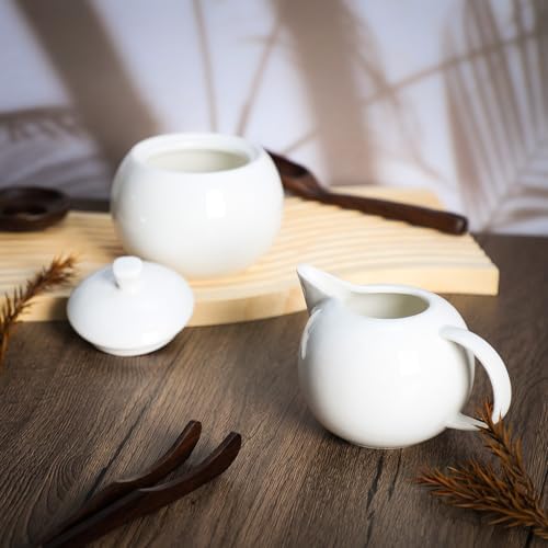 Pure White Porcelain Sugar Bowl and Creamer Set with Lid Creamer