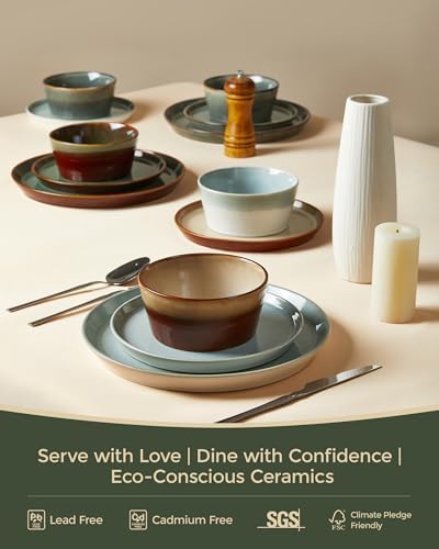 Pokini Ceramic Plates and Bowls Sets for 8, 24pcs Dinnerware Sets, Dish Set