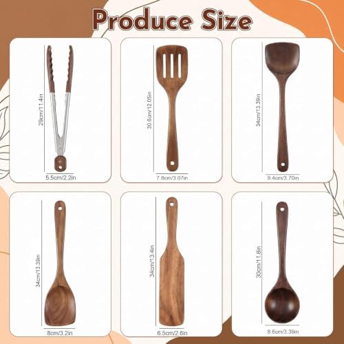 6 Pcs Walnut Wooden Kitchen Utensil Cooking Utensils Set Tong Spatula
