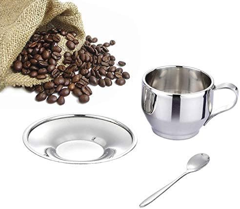 Jasni Stainless Steel Coffee Cup Coffee Mugs with Spoon and Saucer