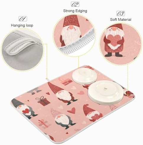 OTVEE Pastel Gift Print Dish Drying Mat for Kitchen Counter Absorbent