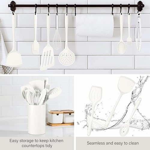 HaWare 11 PCS Silicone Cooking Utensils Set, White
