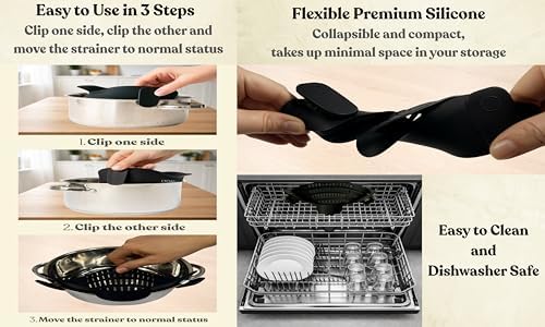 Clip On Strainer Silicone for Pots and Pans, Universal Fit Pasta