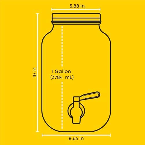 1-Gallon Drink Dispenser. Glass Beverage Dispenser with Stainless