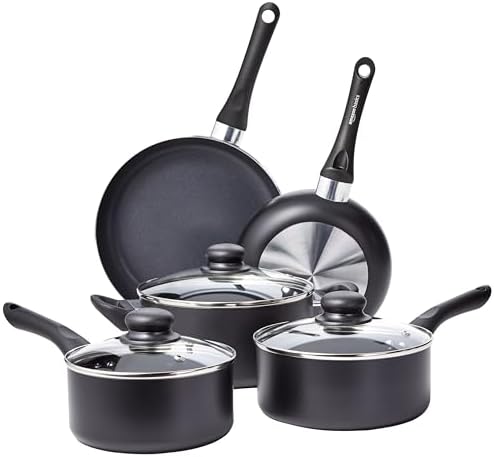 Amazon Basics Non-Stick Kitchen Cookware 8-Piece Set, Non-Induction