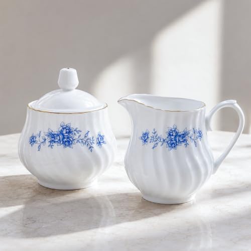 Sugar and Creamer Set - Porcelain Sugar and Creamer Floral Vintage Tea