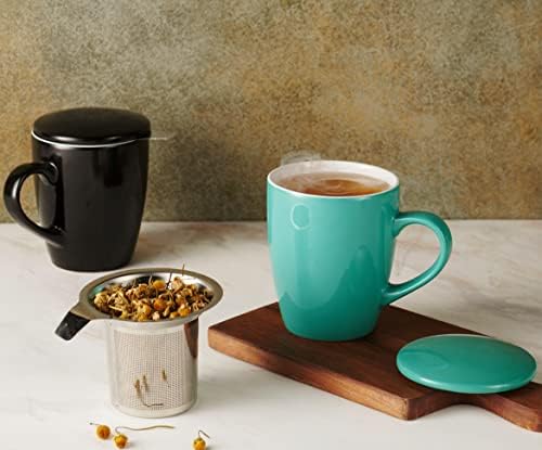 Godinger Tea Cup with Lid and Infuser, Porcelain Teacups with