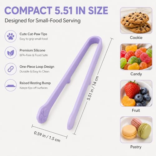 Mini Silicone Cat Paw Snack Tongs, 6 Pack, 5.5 Inch