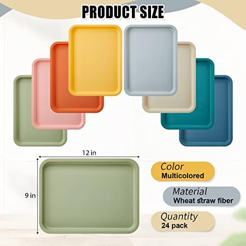 Mumufy 24 Pcs Plastic Fast Food Trays Bulk Colorful Restaurant Serving