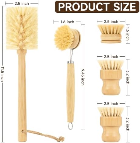 SAMEBUTECO 5-Piece Bamboo Dish Brush Set