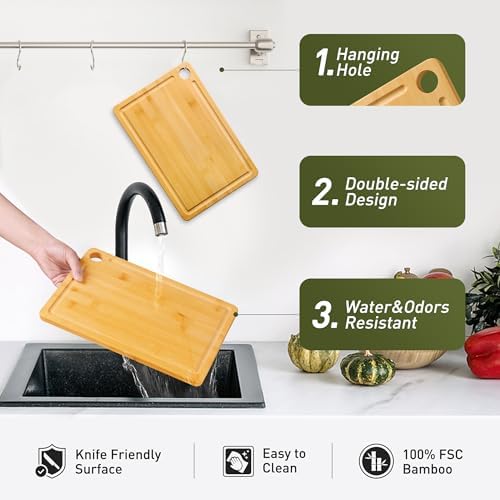 Bamboo Wood Cutting Board for Kitchen 12" x 8" Mini Wooden Charcuterie
