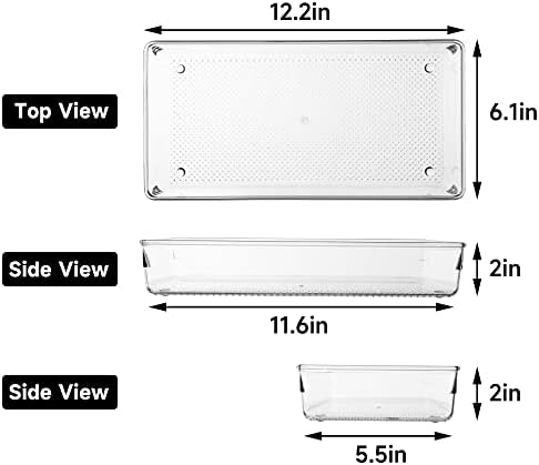 3 Pack Clear Plastic Drawer Organizer Trays, 12" X 6"
