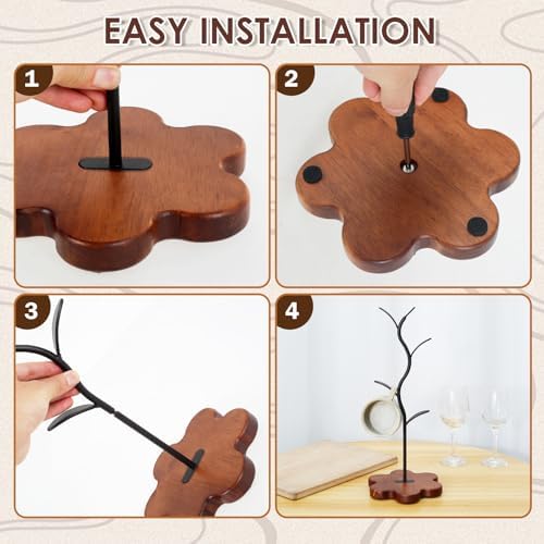 UKQRRTC Coffee Mug Holder Leaf Shape Mug Tree with Flower Wood Base
