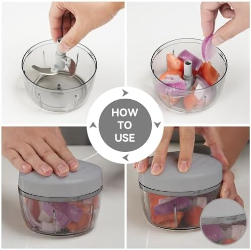 Manual Food Processor Vegetable Chopper 2.3 Cup Small Mini Hand Pull