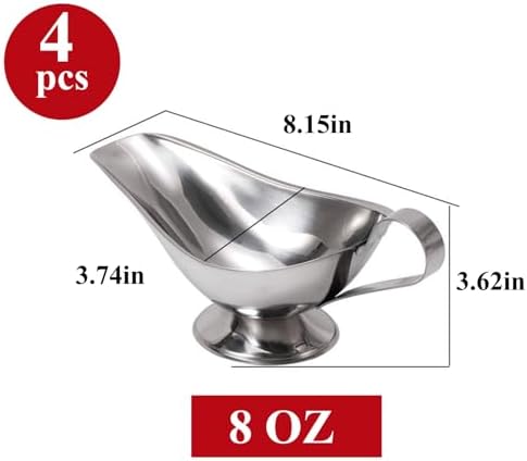 4 Packs Gravy Boat, 8 oz Stainless Steel Sauce Boat with Easy-Pour