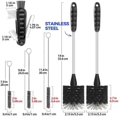 Holikme 6 Pack 14" Bottle and Straw Cleaner Brushes, Black