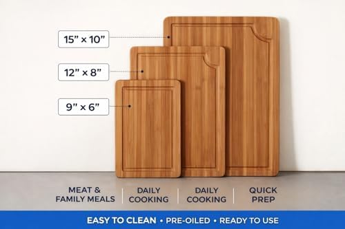 Bamboo Cutting Board Set of 3 (15"×10", 12"×8", 9"×6") – Crack