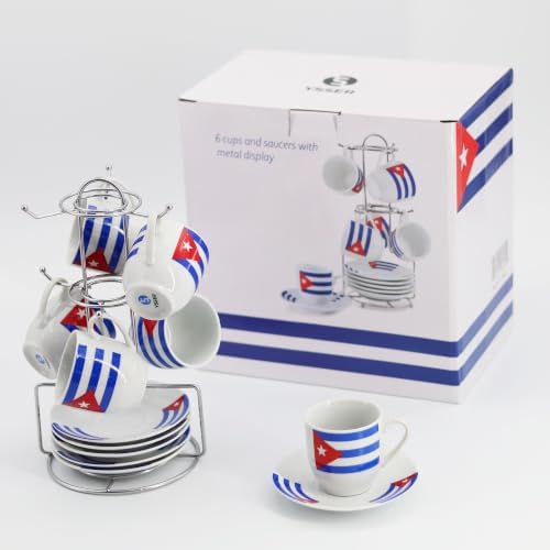 YSSER Cuban Flag Espresso Cup Set, 3.0 oz Cups with Saucers, 12 Piece