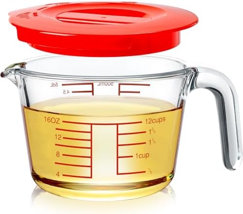 NUTRIUPS 2-Cup High Borosilicate Glass Measuring Cup with Lid for