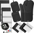 Silicone Oven Mitts and Pot Holders Set, 4 Kitchen Towels/4 Dish