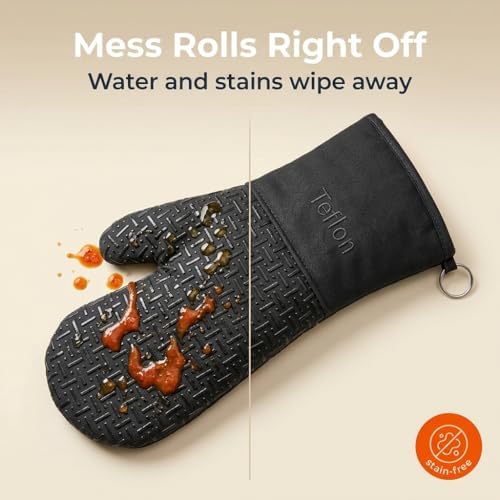 Xlnt Extra Long Black Oven Mitts, Heat Resistant