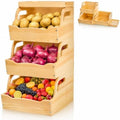 Wood Potato Onion Storage Bin, Stackable Pantry Organizer, Open Front