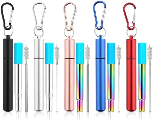 Reusable Straws 5Pack Collapsible Portable Metal Straw Reusable