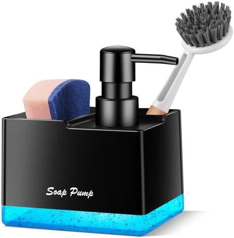 Dish Soap Dispenser with Sponge Holder, 3-in-1, Black