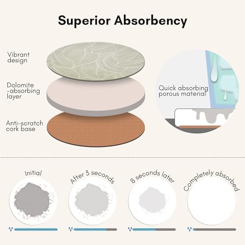 Ceramic Marble Coasters Set of 6, Absorbent Drink Coasters for Table