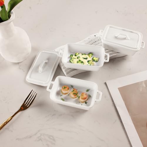 Ceramic Mini Rectangular Cocotte Set, 5.1 Ounces Small Casserole