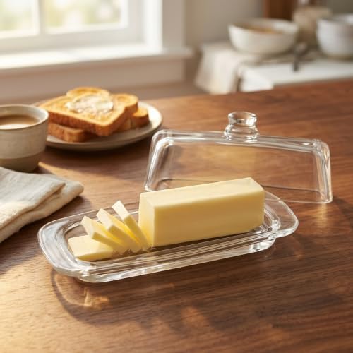 Royalty Art Glass Butter Dish with Lid, Covered Butter Keeper, Clear