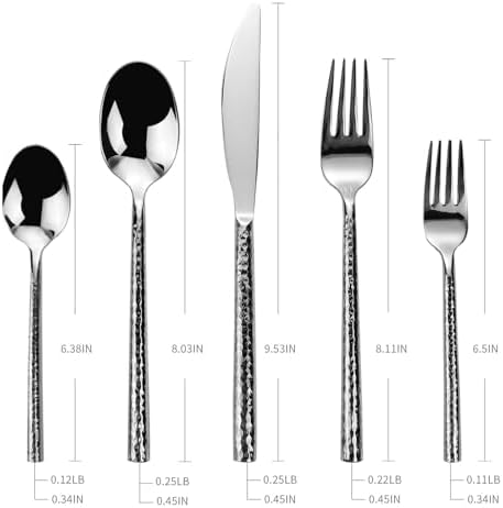 Silverware Set Round Hammered Handle 60 Pieces Service for 12