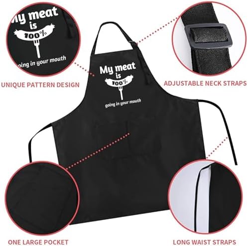 Rosoz Funny BBQ Black Chef Aprons for Men Adjustable Kitchen Cooking