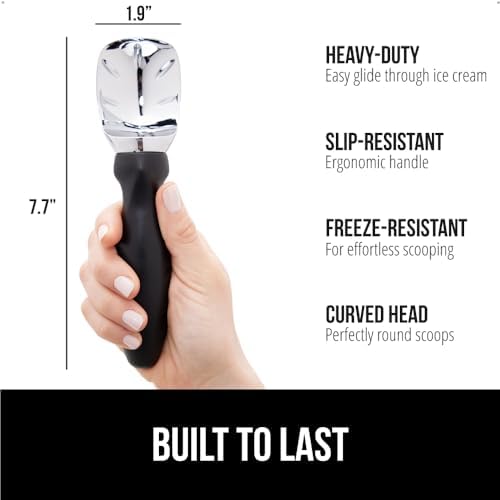 GORILLA GRIP® Heavy Duty Ice Cream Scoop, Professional Scooper, Black