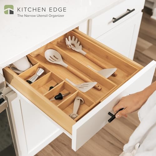 KitchenEdge Utensil & Junk Drawer Organizer | Natural Bamboo, 10.5-19
