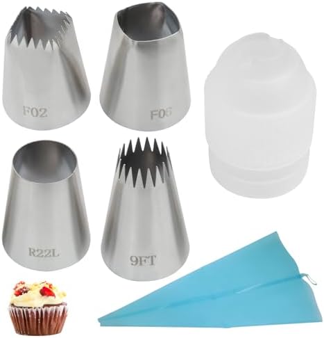 4 Pcs XL Piping Tip Set R22L F06 9FT F02, Coupler Pastry Bag