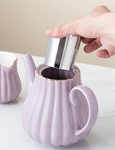 CLAY TONIC-8 OZ Porcelain Purple Coffee/Teacup and Saucer Set with