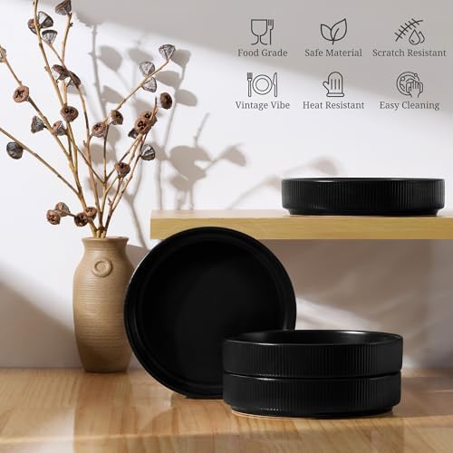 E-far Pasta Bowls Set of 4, 35oz Large Salad Bowl Plate for Dinner