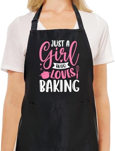 Black Baking Aprons for Women, Adjustable Cooking Baking Kitchen